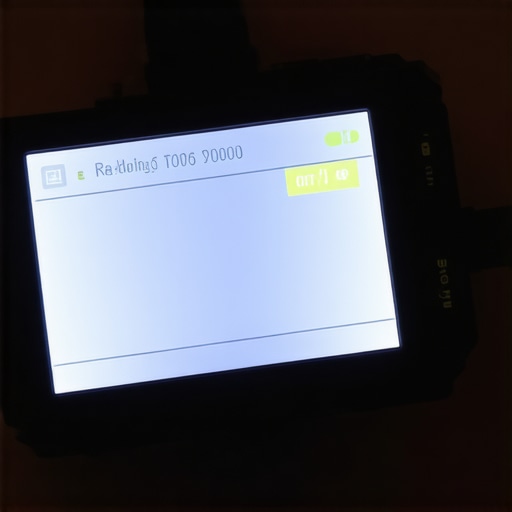 Person holding a diagnostic scanner connected to a vehicle's port, showing live data