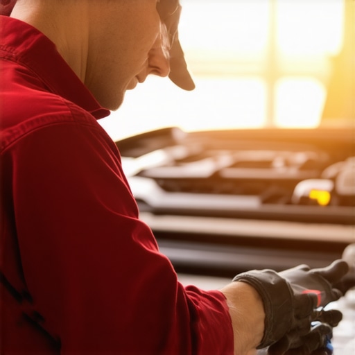 Technician inspecting engine bay during maintenance session
