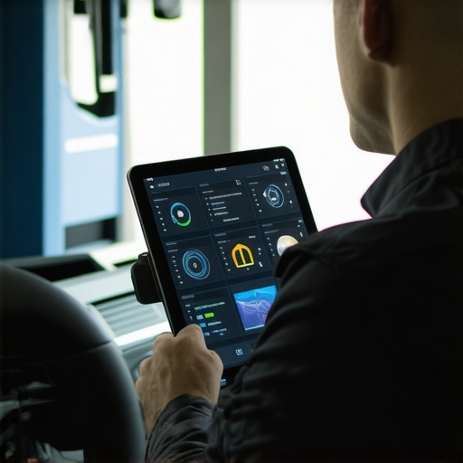 Mechanic performing a live drive diagnostic with a tablet on a fleet truck