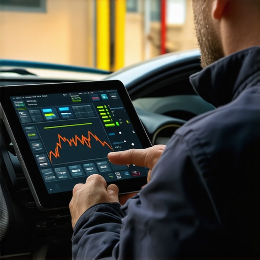 Mechanic using a diagnostic tool to check transmission health and temperature