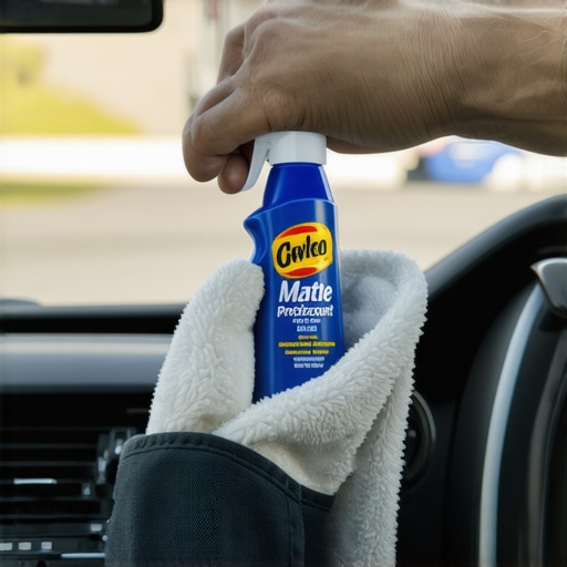 Man cleaning car dashboard with UV protectant and microfiber cloth to prevent cracks.