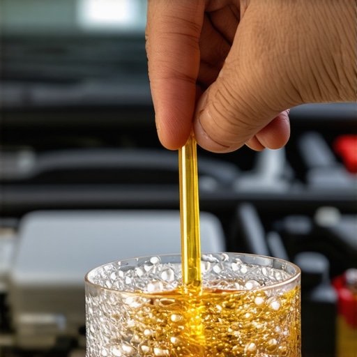A dipstick showing frothy, overfilled engine oil above the maximum limit mark.