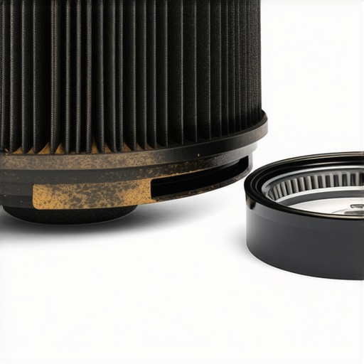 Close-up comparison of a clean new transmission filter and a dirty one clogged with metal shavings and sludge.