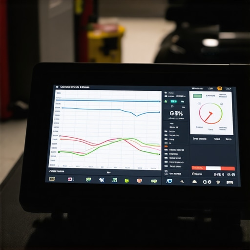 A bidirectional scan tool showing live engine and transmission data on a high-definition screen.