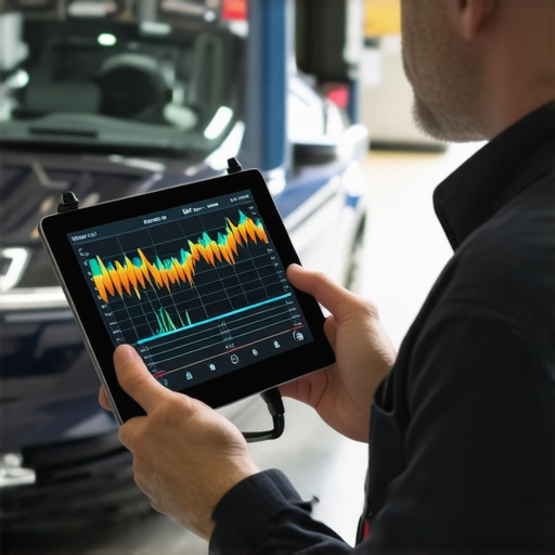 Mechanic using a bidirectional scan tool to check live vehicle data graphs
