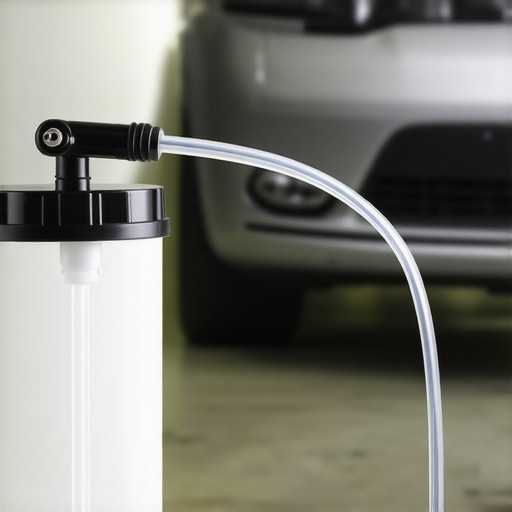A manual fluid extractor pump extracting excess oil from an engine dipstick tube