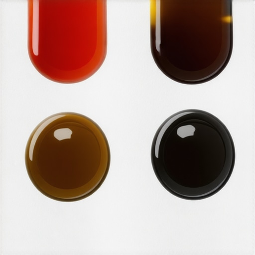 Comparison of healthy red transmission fluid versus dirty brown and burnt black fluid on a paper towel.