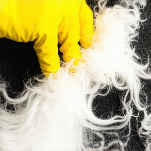 A person demonstrating the rubber glove technique to remove pet hair from car carpeting.
