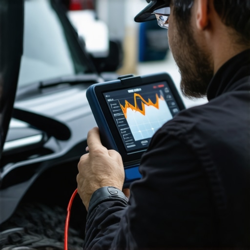 Mechanic using a diagnostic tool to check transmission health via live data